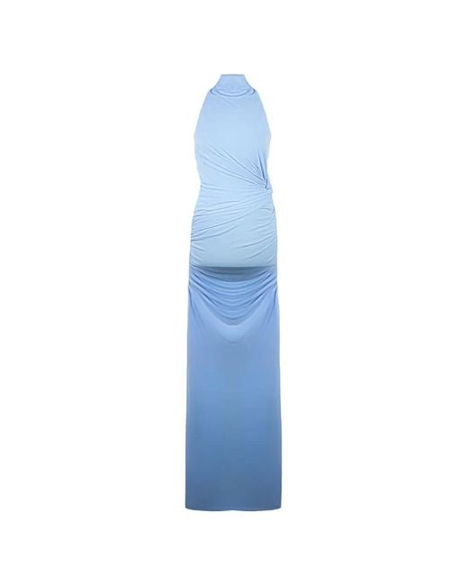 ANDAMANE Blue Stella Knot Draping Maxi Dress