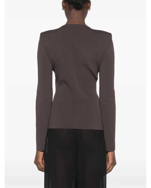 Elisabetta Franchi Brown Zip-Detail Shoulder-Pad Cardigan