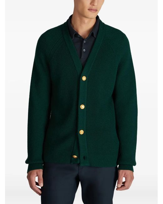 Zanone Green V-Neck Button Cardigan for men