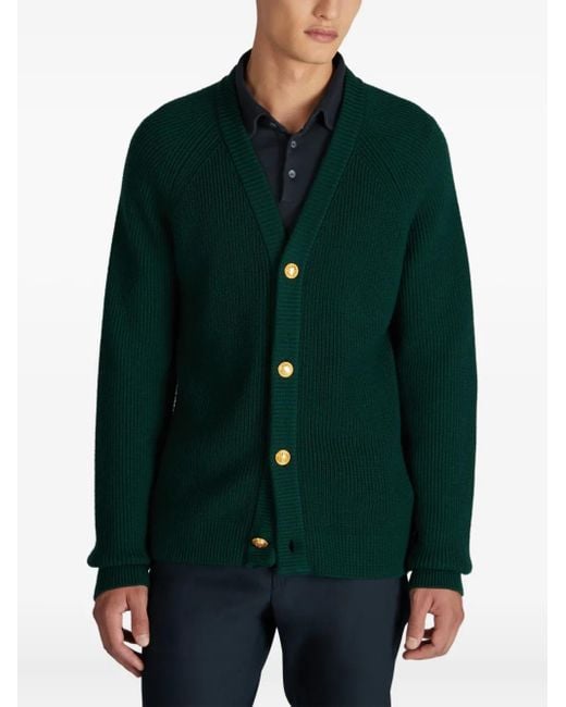 Zanone Green V-Neck Button Cardigan for men