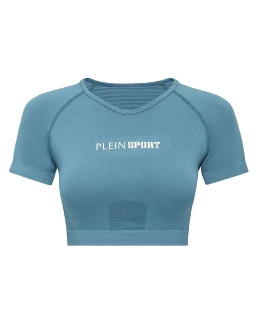 Philipp Plein Blue Seamless Cropped T-Shirt