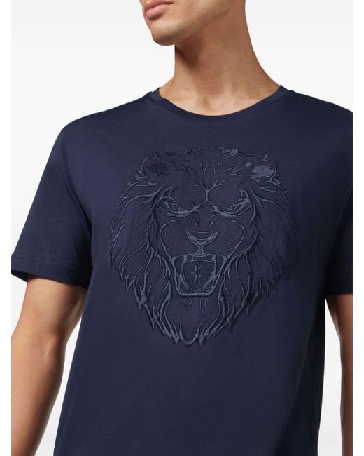 Camiseta con motivo de león bordado Billionaire de hombre de color Blue