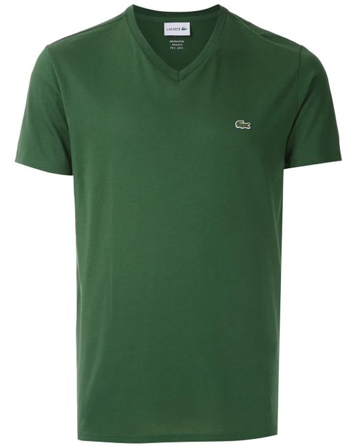 Lacoste Green Logo-Embroidered Cotton V-Neck T-Shirt for men