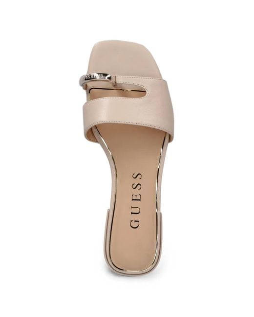 Guess Natural Tablita Logo-Plaque Toe-Strap Sandals