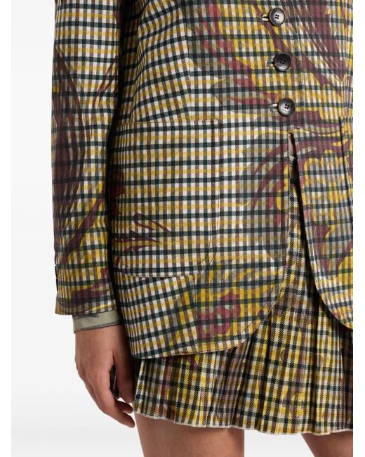Etro Yellow Gingham Floral-Print Jacket