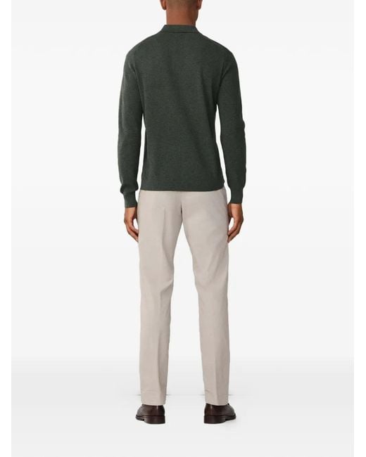 Hackett Gray Textured-Knit Long-Sleeve Polo Shirt for men