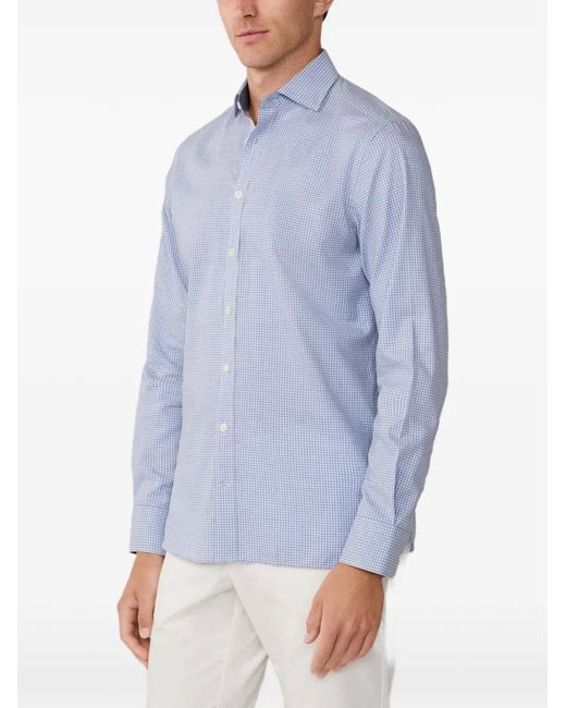 Hackett Blue Check-Pattern Kent-Collar Shirt for men