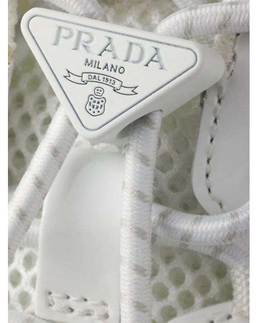 Prada White Speedrock Patent Leather And Mesh Fabric Sneakers for men