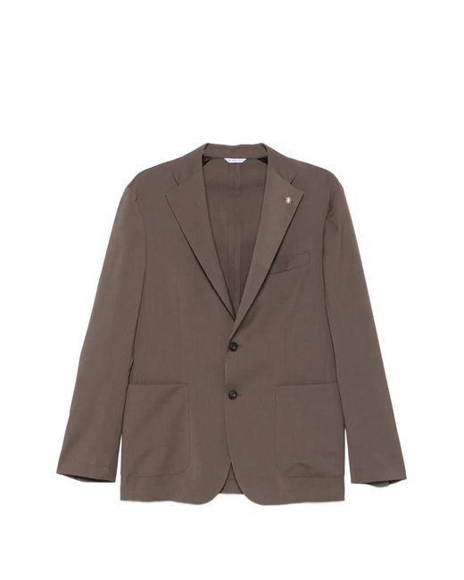 Manuel Ritz Brown Nuvola Notch-Lapel Jacket for men