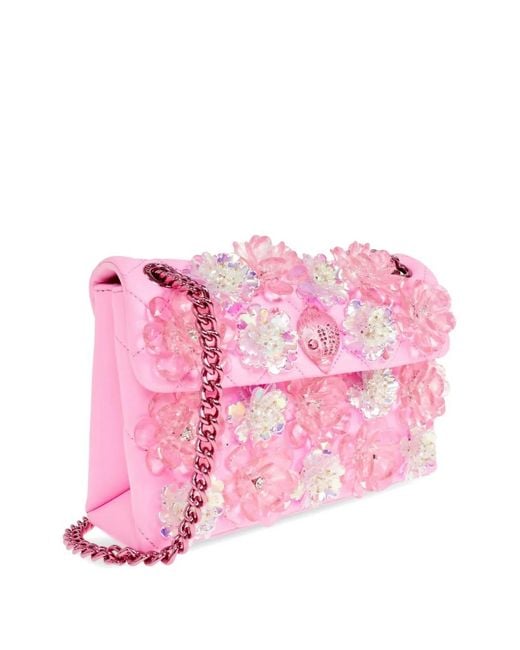 Kurt Geiger Pink Kensington Flower-Embellished Quilted Shoulder Bag