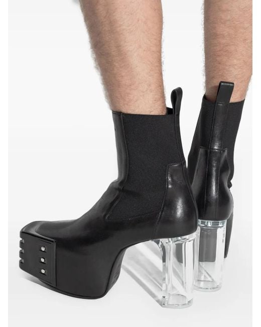 Rick Owens Black 120Mm Grilled Platform Leather Boots for men