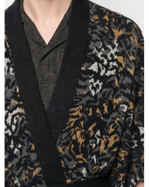 Saint Laurent Black Leopard-Knit Cardigan for men