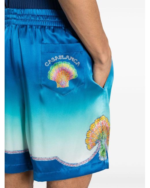 Casablancabrand Blue Ombré Mosaic Silk Shorts for men