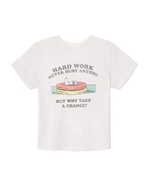 Re/done White Snoopy Hard Work T-Shirt