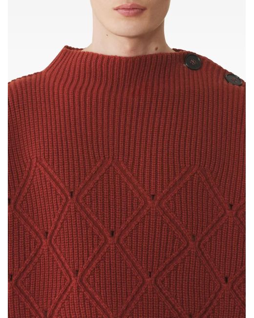 Lanvin Red Buttoned-Shoulder Diamond-Pattern Sweater for men