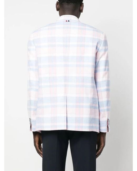 Thom Browne White Plaid-Check Pattern Cotton Blazer for men