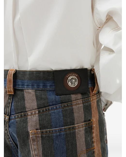 Versace Gray Striped Straight Jeans for men