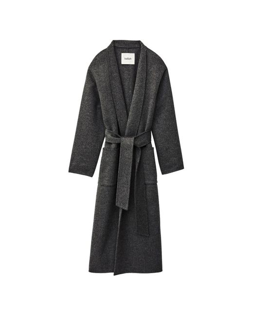 Ba&sh Black Kay Self-Tie Long Wool Coat