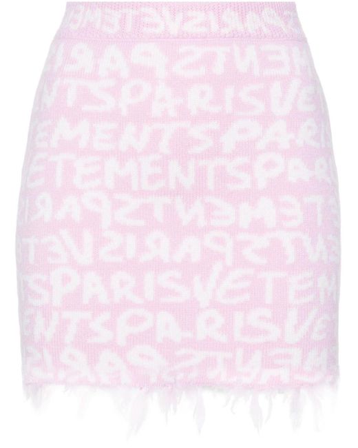 Vetements Pink Monogram-jacquard Merino Miniskirt