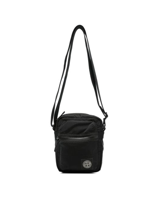 Stone Island Black Logo-Patch Messenger Bag for men