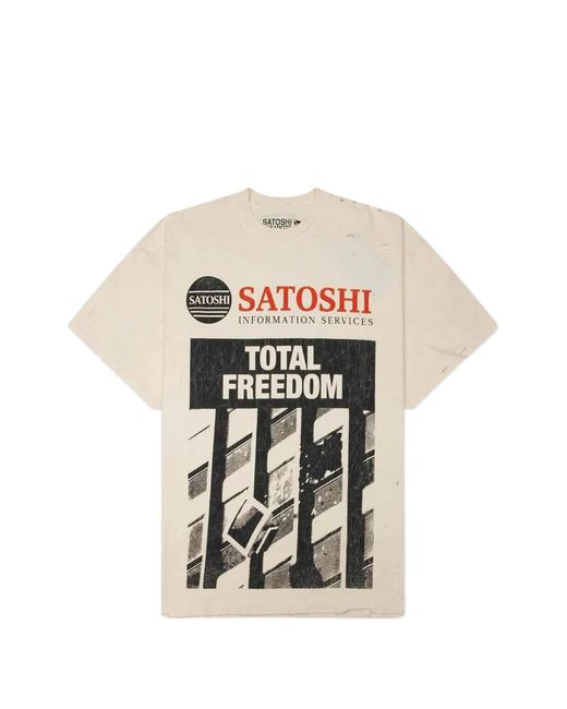 Satoshi Nakamoto White Total Freedom Distressed T-Shirt for men