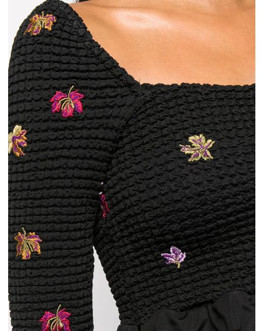 Off-White c/o Virgil Abloh Black Embroidered-Leaves Cropped Top