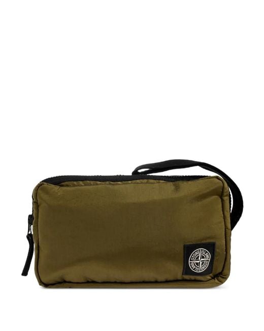 Stone Island Green Logo-Patch Wrist-Strap Shoulder Bag for men