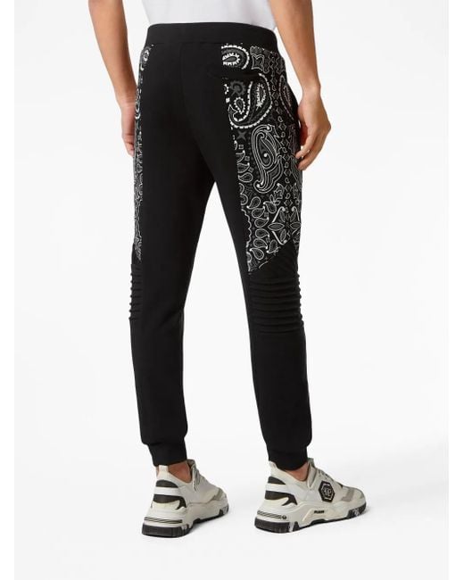 Philipp Plein Black Bandana-Print Track Pants for men
