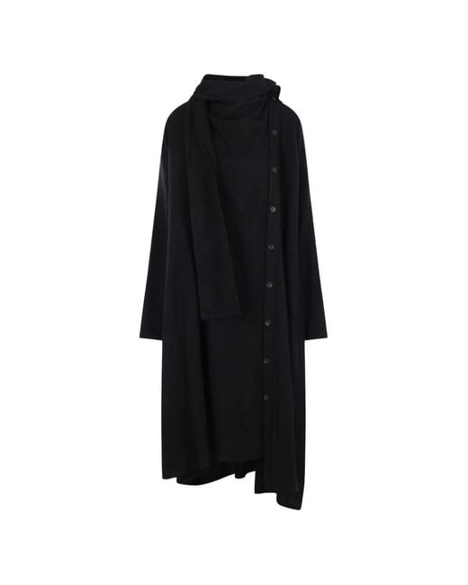 Yohji Yamamoto Black Asymmetric Scarf-Detail Midi Dress