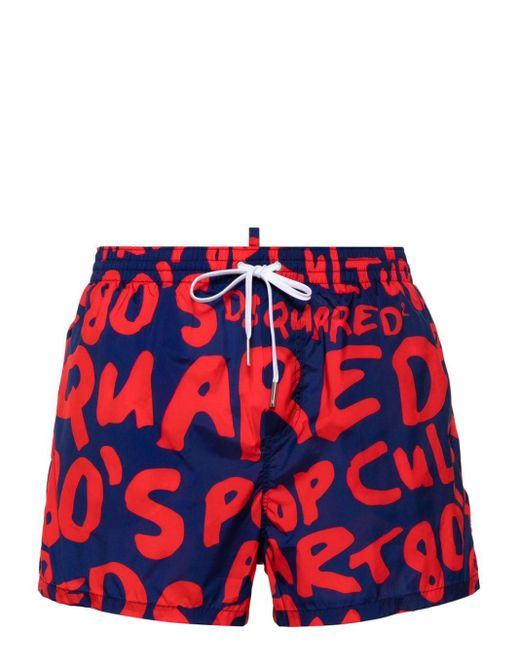 DSquared² Red Pop 80's Printed Swim Shorts for men