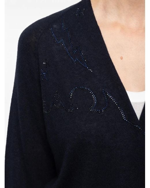 Zadig & Voltaire Blue Daffy Rhinestone-Embellished Belted Cardigan
