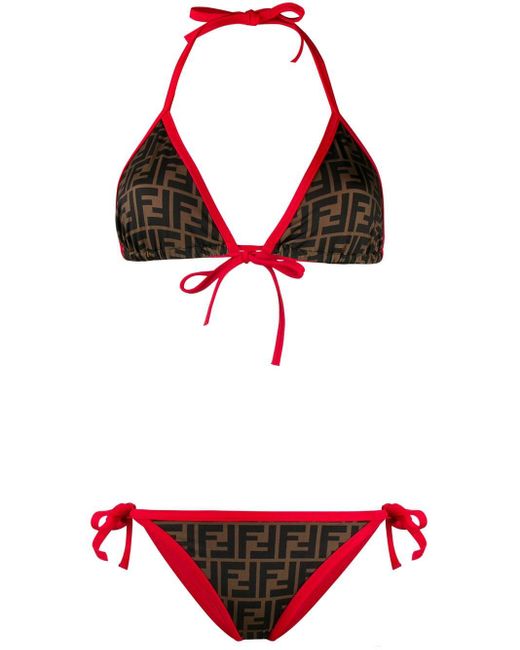 Fendi Red Ff Pattern Bikini