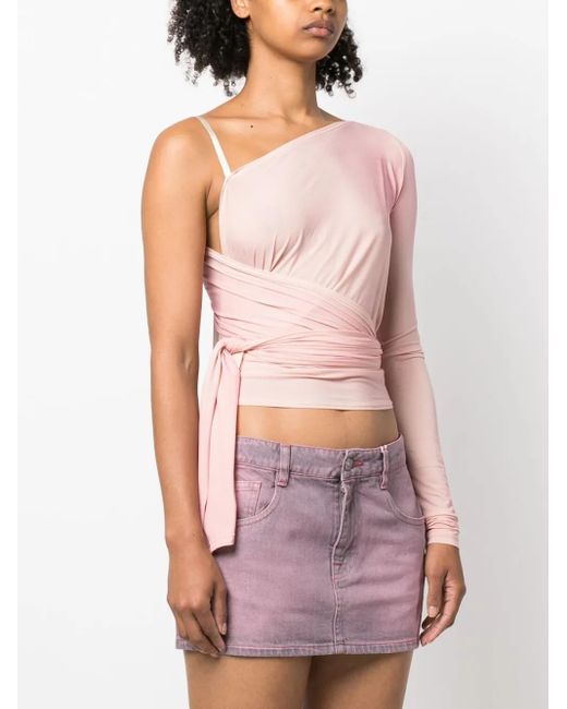 MM6 by Maison Martin Margiela Pink Asymmetric Wraparound Cropped Top