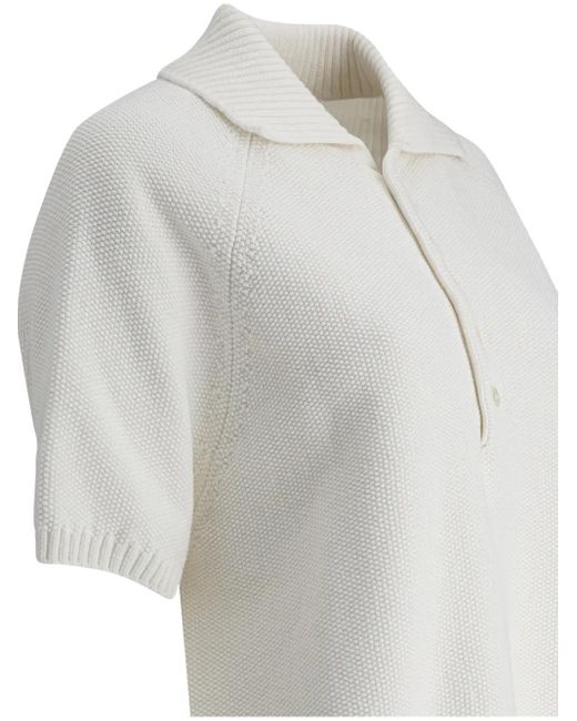 UMARMUNG White Ribbed-Collar Polo Top