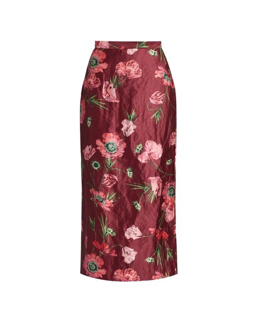 Erdem Floral-Print Textured-Satin Skirt
