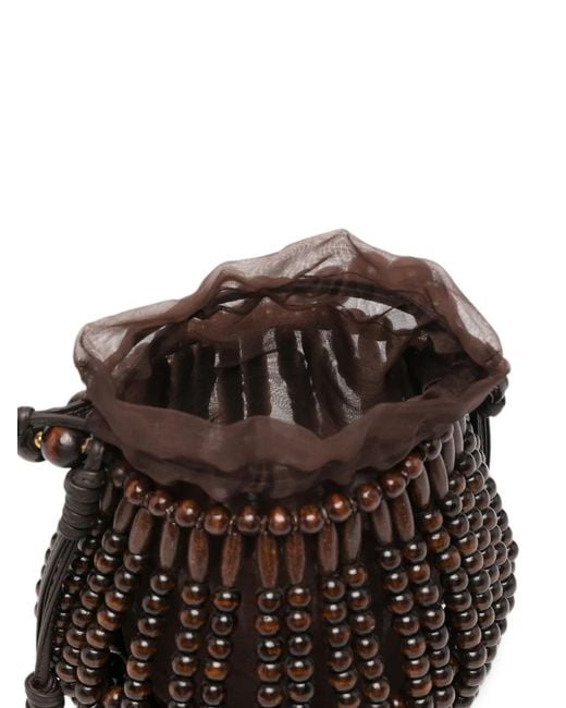 Cult Gaia Black Lanterna Beaded Top-Bucket Bag
