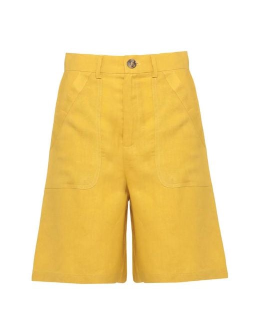 Emme Yellow Emmadorni High-Waisted Bermuda Linen Shorts