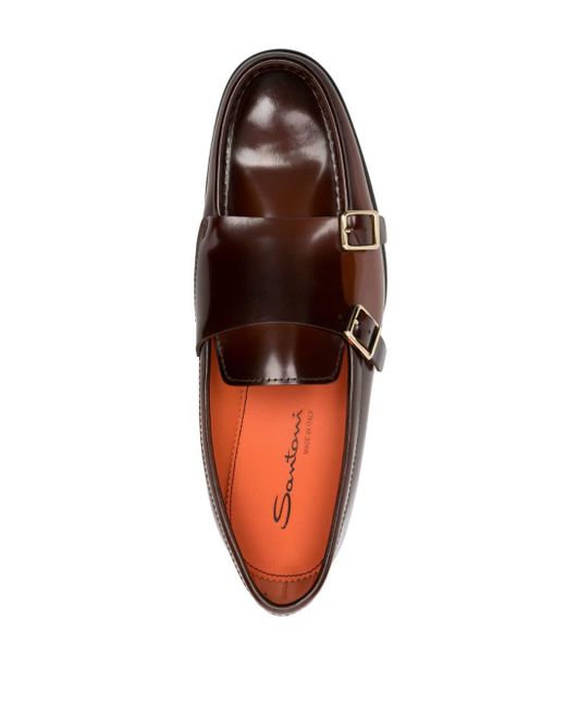 Zapatos monk Carlos con doble tira Santoni de hombre de color Brown