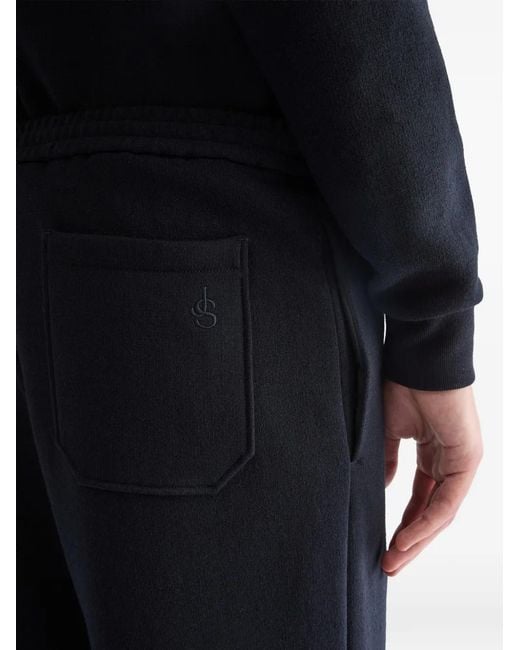 Jil Sander Blue Monogram-Embroidered Jersey Track Pants for men