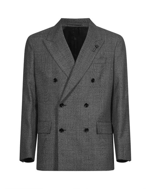 Lardini Gray Double-Breasted Glen-Check Jacket for men