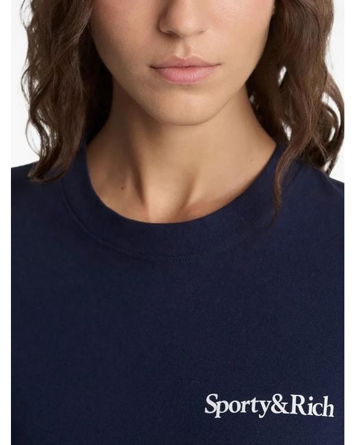 Sporty & Rich Blue International Logo-Print T-Shirt