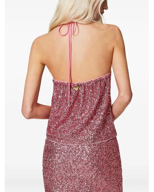 Twinset Red Sequined Halter Top