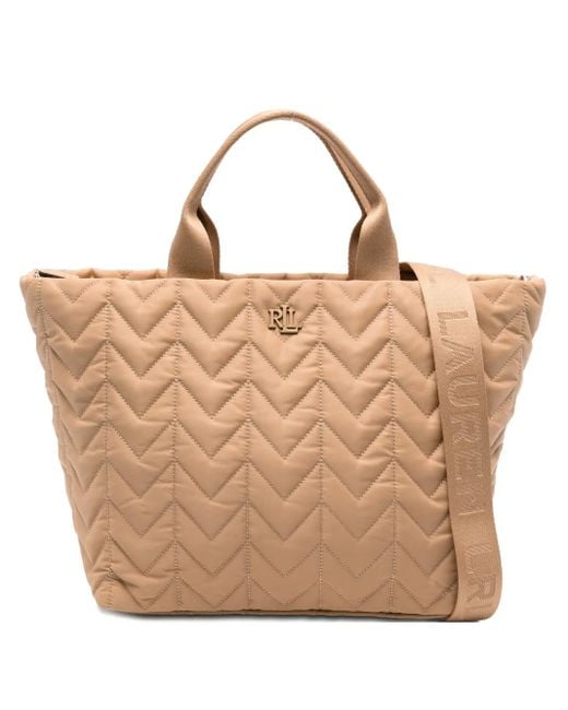 Ralph Lauren Natural Small Logo-Plaque Tote Bag