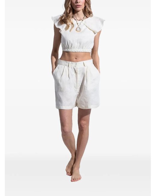 FOLIE DU LIN White Eos Ruffled Cropped Jumpsuit