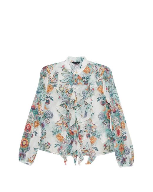 Just Cavalli Blue Ruffled Blouse