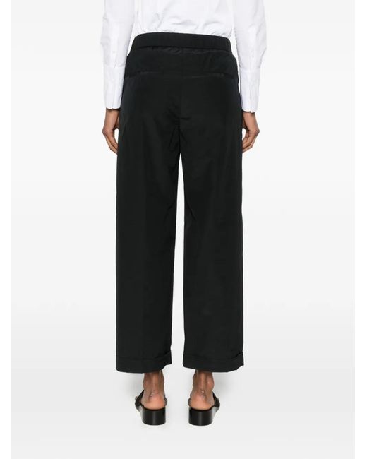 Peserico Black Elasticated-Waistband Turned-Up-Cuff Trousers