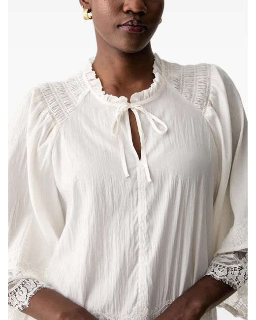 Mos Mosh Gray Mmeisa Lace-Trim Smocked-Detail Blouse