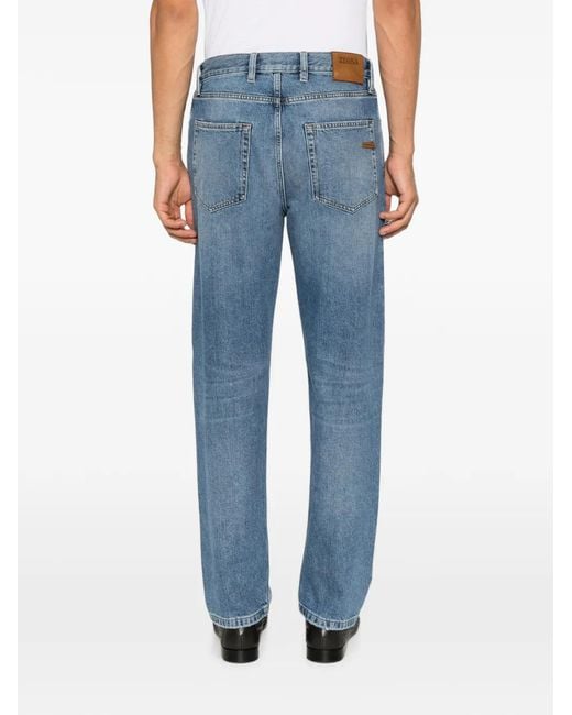 Zegna Blue Logo-Patch Straight-Leg Jeans for men