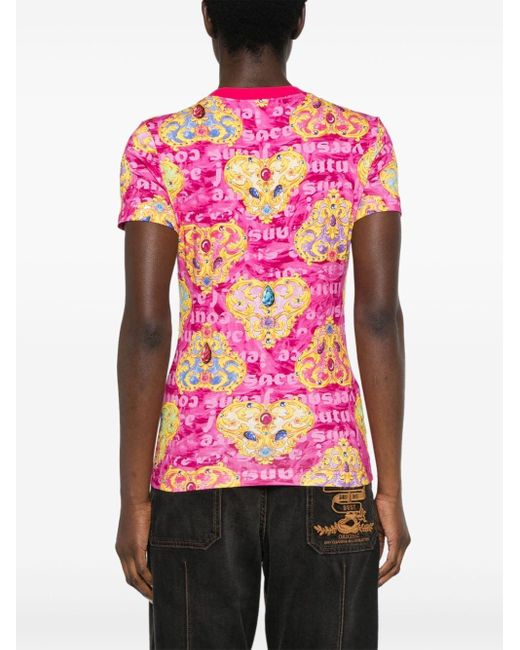 T-shirt con stampa Heart-Couture di Versace in Pink