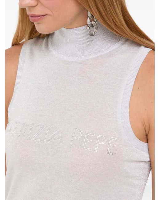 Patrizia Pepe White High-Neck Embellished Top